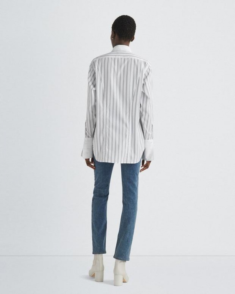 Rag & Bone Diana Baumwoll Poplin Relaxed Fit Button Down Oberteile Damen Weiß | 721059-LBK