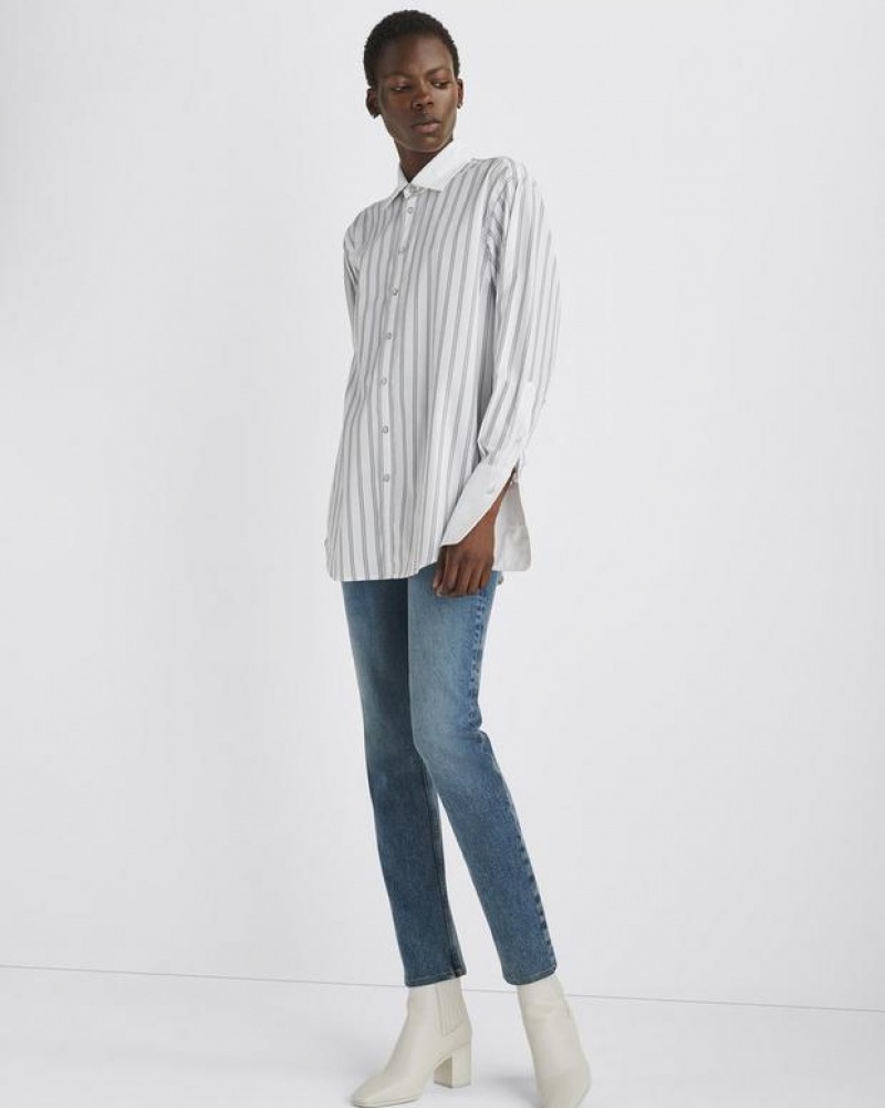 Rag & Bone Diana Baumwoll Poplin Relaxed Fit Button Down Oberteile Damen Weiß | 721059-LBK