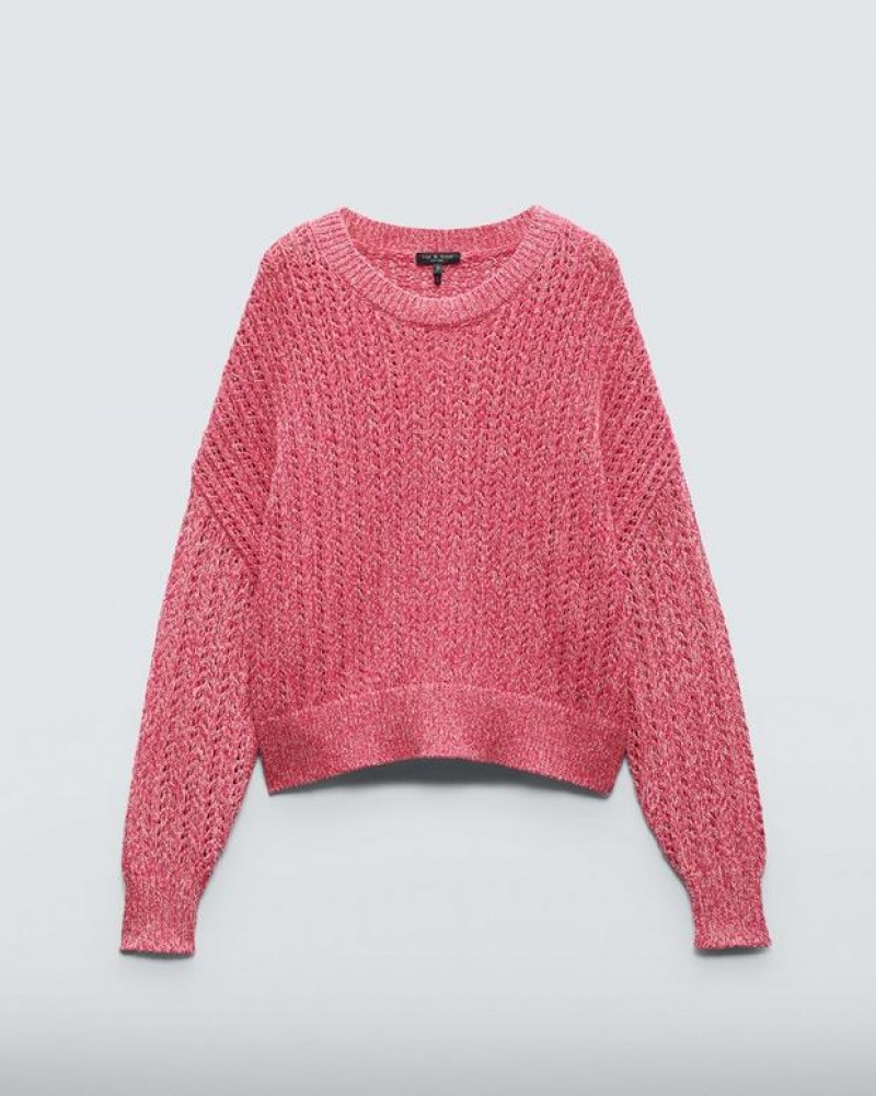 Rag & Bone Edie Baumwoll Crew Oversized Fit Pullover Damen Rosa Mehrfarbig | 013925-KFP