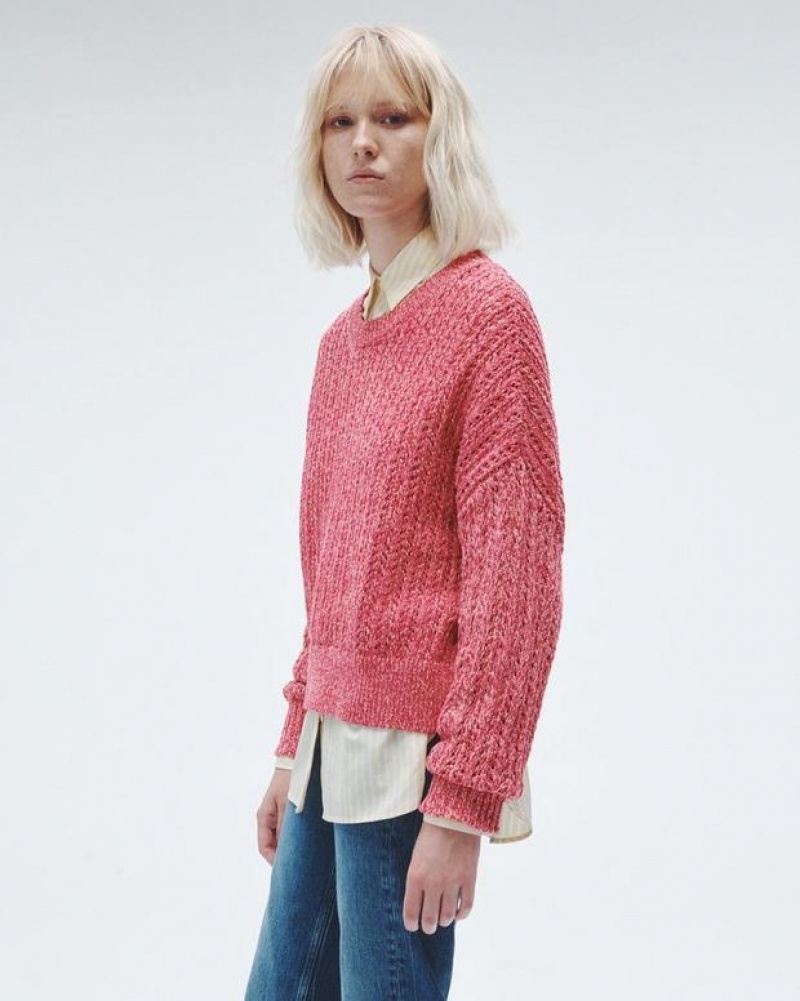 Rag & Bone Edie Baumwoll Crew Oversized Fit Pullover Damen Rosa Mehrfarbig | 013925-KFP