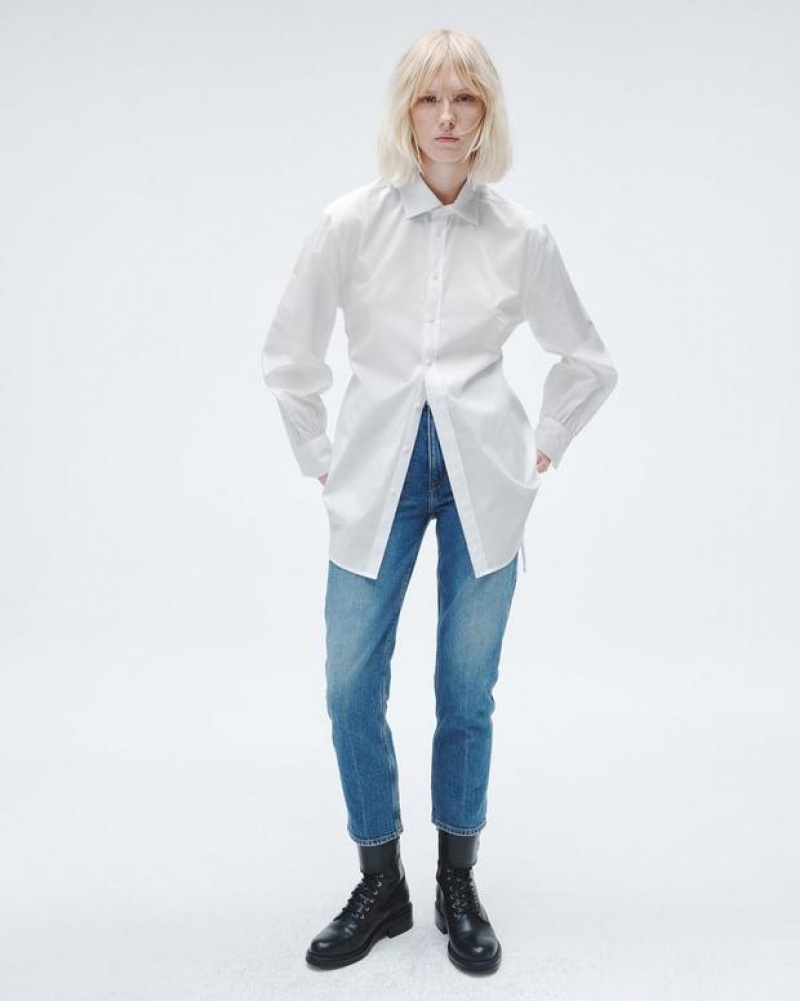 Rag & Bone Ellison Baumwoll Poplin Relaxed Fit Button Down Oberteile Damen Weiß | 913847-OQX