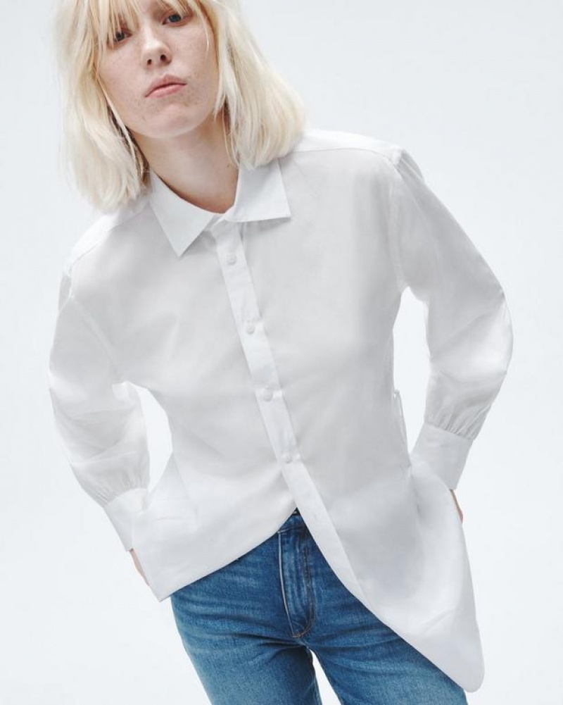 Rag & Bone Ellison Baumwoll Poplin Relaxed Fit Button Down Oberteile Damen Weiß | 913847-OQX