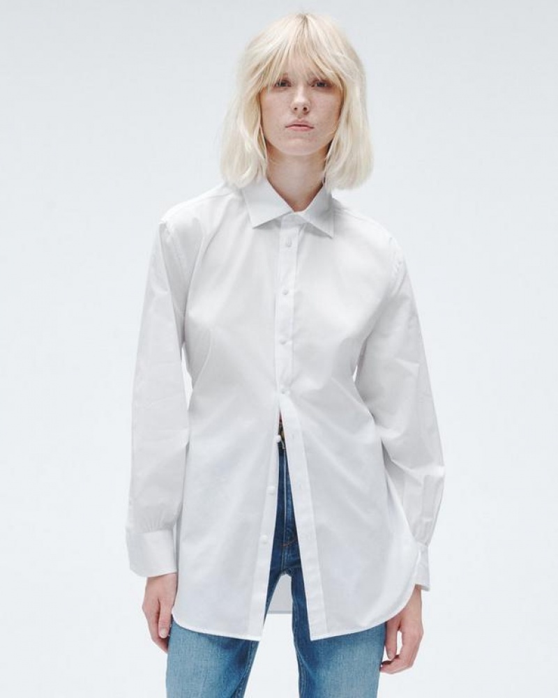 Rag & Bone Ellison Baumwoll Poplin Relaxed Fit Button Down Oberteile Damen Weiß | 913847-OQX