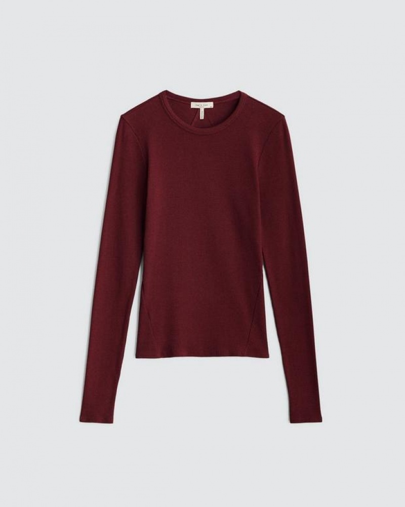 Rag & Bone Essential Rib Long Sleeve Tee Rib Baumwoll T-Shirt Damen Braun | 426038-ANK