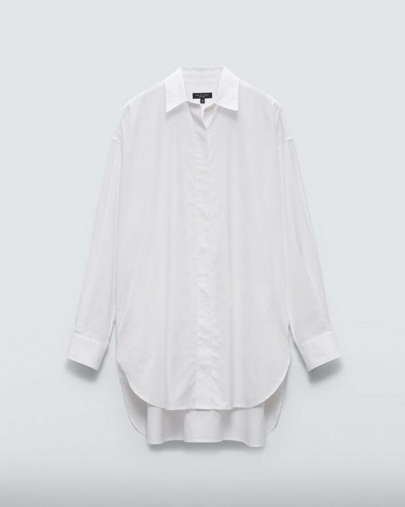 Rag & Bone Fia Baumwoll Poplin Relaxed Fit Button Down Oberteile Damen Weiß | 036725-PKU