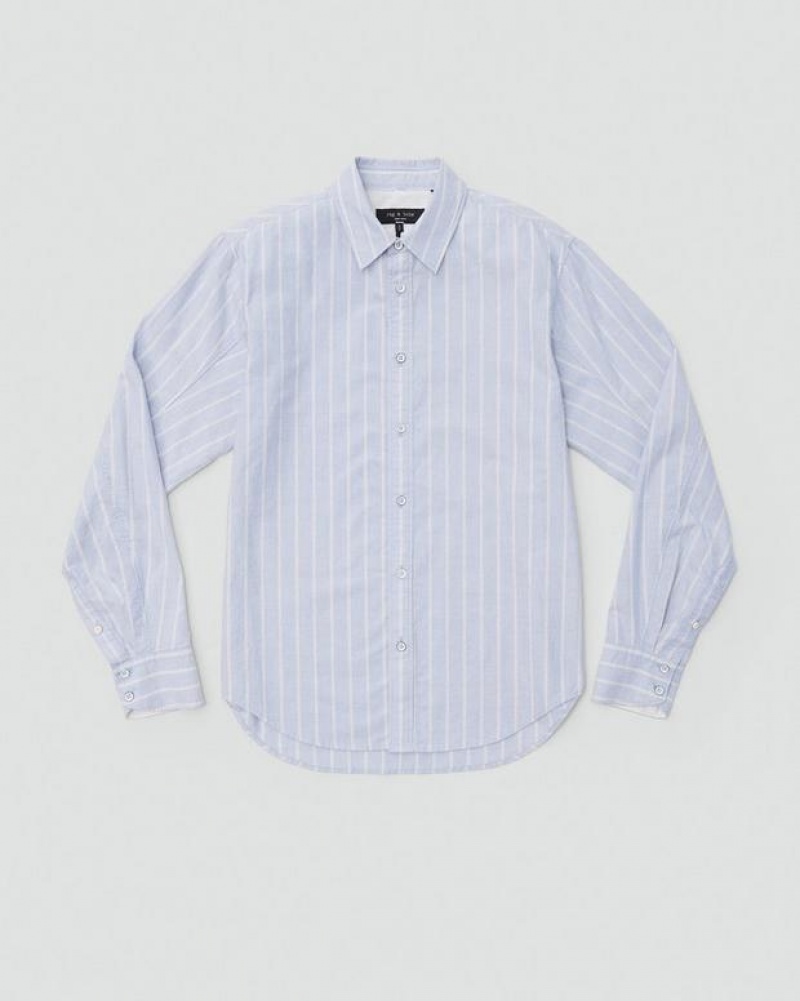 Rag & Bone Fit 2 Engineered Baumwoll Stripe Oxford Relaxed Fit Button Down Hemd Herren Blau | 156098-XJU