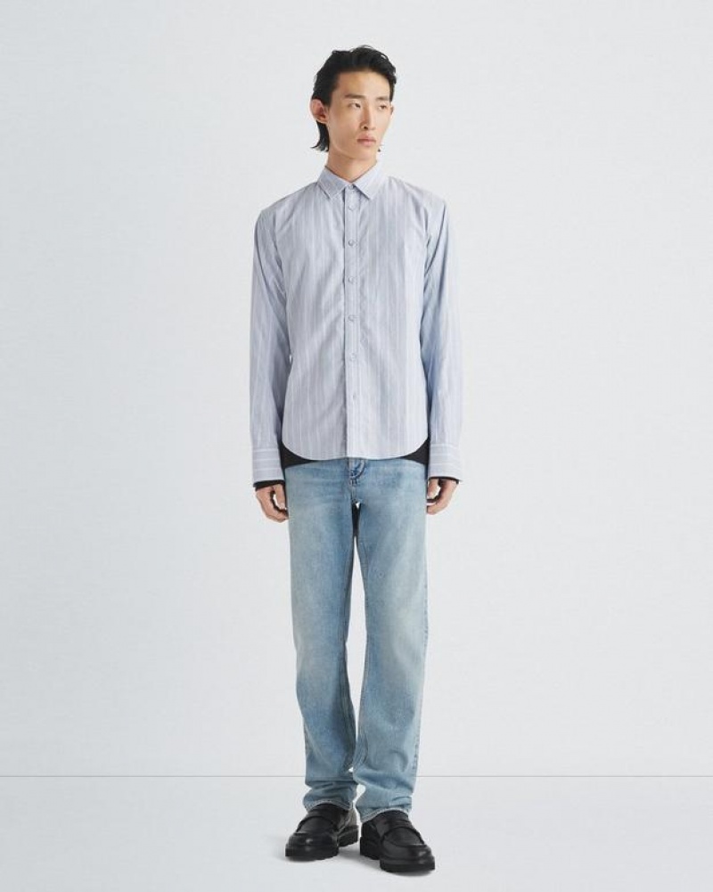 Rag & Bone Fit 2 Engineered Baumwoll Stripe Oxford Relaxed Fit Button Down Hemd Herren Blau | 156098-XJU