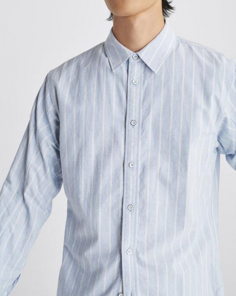 Rag & Bone Fit 2 Engineered Baumwoll Stripe Oxford Relaxed Fit Button Down Hemd Herren Blau | 156098-XJU