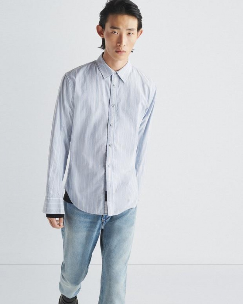 Rag & Bone Fit 2 Engineered Baumwoll Stripe Oxford Relaxed Fit Button Down Hemd Herren Blau | 156098-XJU