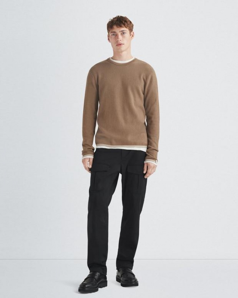 Rag & Bone Harvey Baumwoll Crew Klassische Fit Pullover Herren Grau Braun | 018459-ISB