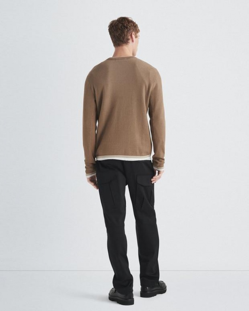 Rag & Bone Harvey Baumwoll Crew Klassische Fit Pullover Herren Grau Braun | 018459-ISB