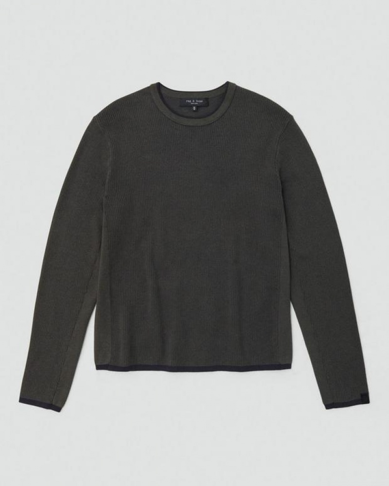 Rag & Bone Harvey Baumwoll Crew Klassische Fit Pullover Herren Grau Grün | 078593-MZK