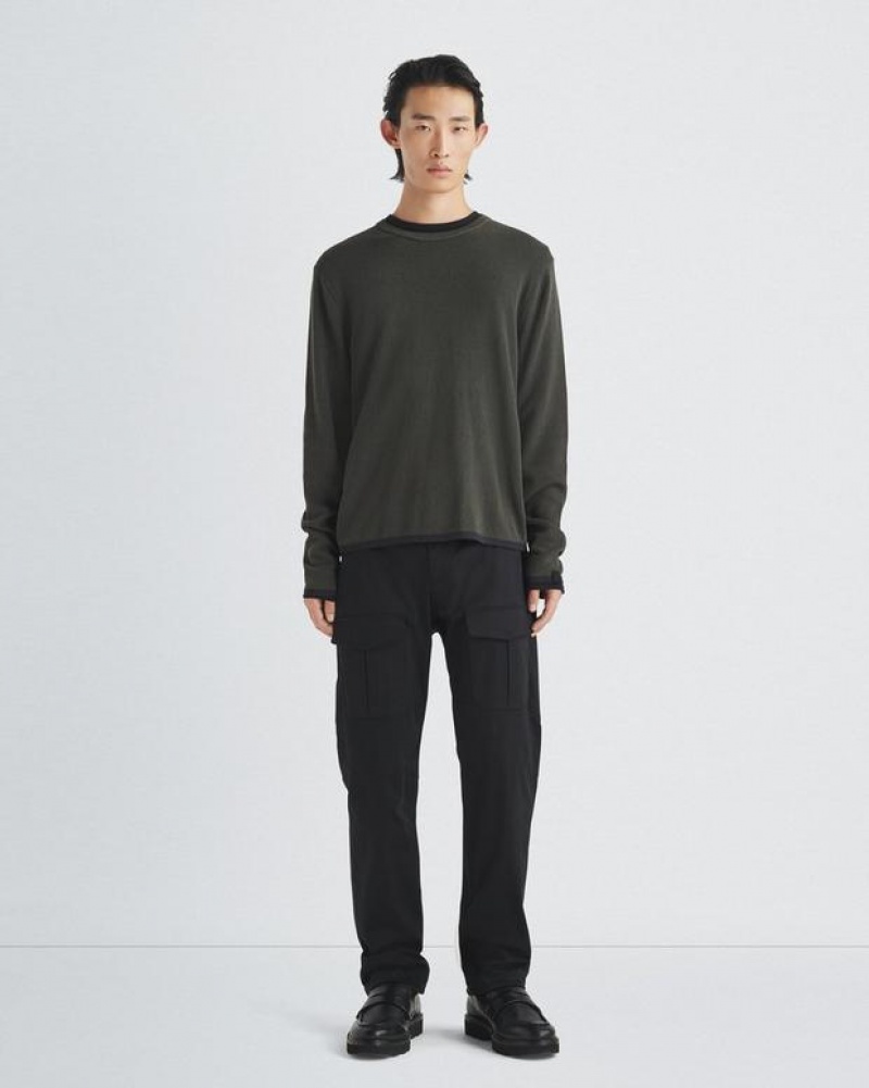 Rag & Bone Harvey Baumwoll Crew Klassische Fit Pullover Herren Grau Grün | 078593-MZK