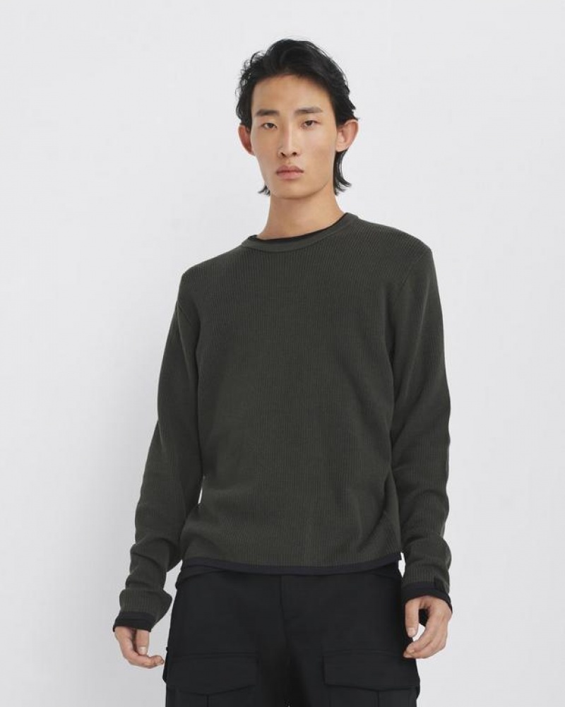 Rag & Bone Harvey Baumwoll Crew Klassische Fit Pullover Herren Grau Grün | 078593-MZK