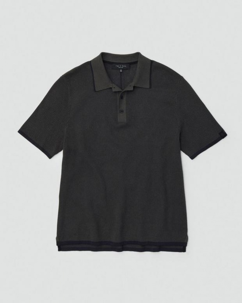 Rag & Bone Harvey Baumwoll Klassische Fit Poloshirt Herren Grau Grün | 854960-OTD