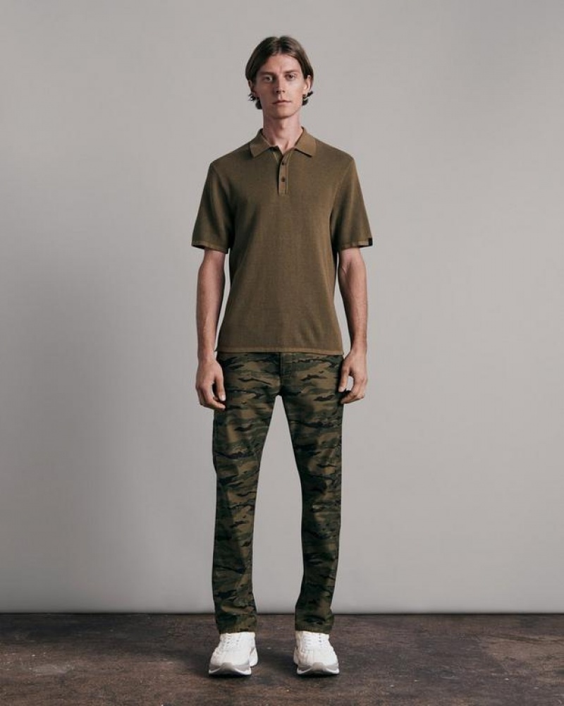 Rag & Bone Harvey Baumwoll Knit Sleeve Klassische Fit Poloshirt Herren Army | 385012-WZB