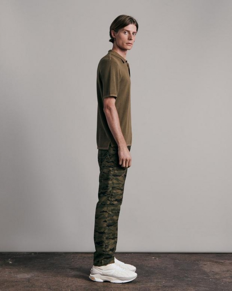 Rag & Bone Harvey Baumwoll Knit Sleeve Klassische Fit Poloshirt Herren Army | 385012-WZB