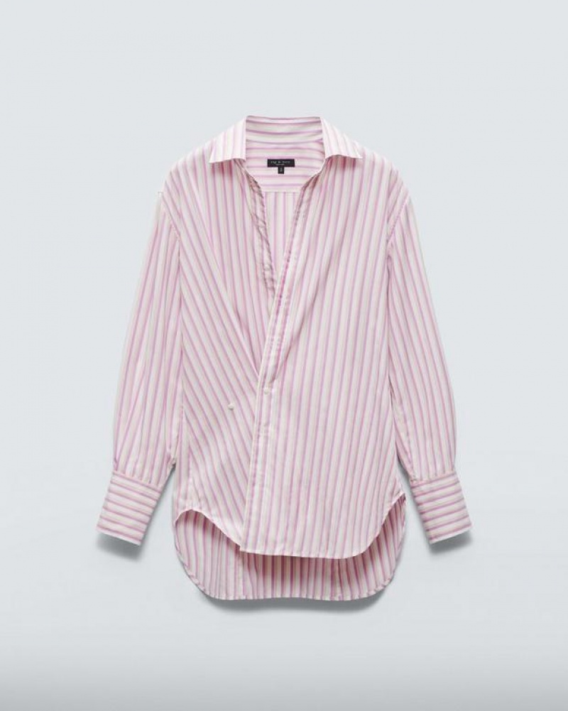 Rag & Bone Indiana Gestreift Baumwoll Poplin Relaxed Fit Button Down Oberteile Damen Rosa | 247695-SNE