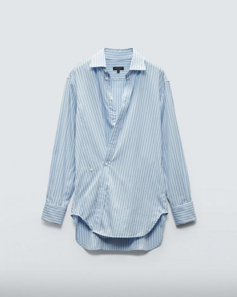 Rag & Bone Indiana Gestreift Baumwoll Poplin Relaxed Fit Button Down Oberteile Damen Blau | 293718-FLK