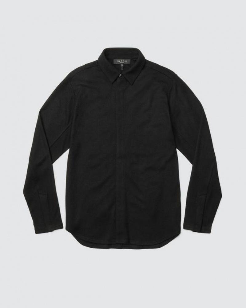 Rag & Bone Japanese Wolle Precision Relaxed Fit Button Down Hemd Herren Schwarz | 075214-INS