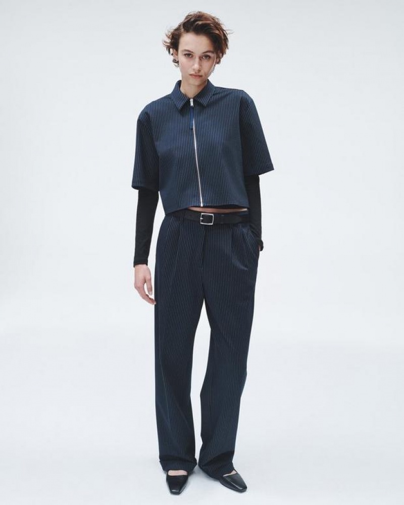 Rag & Bone Junie Ponte Slim Fit Oberteile Damen Navy | 701693-CJB