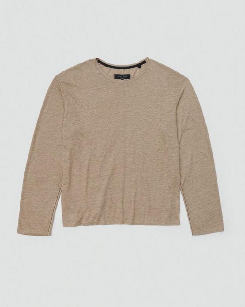 Rag & Bone Kerwin Long Sleeve Tee Linen T-Shirt Herren Grau Braun | 985640-DIE