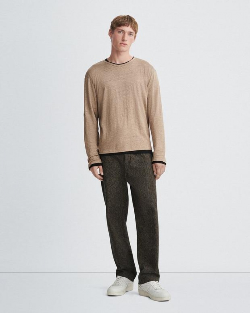 Rag & Bone Kerwin Long Sleeve Tee Linen T-Shirt Herren Grau Braun | 985640-DIE