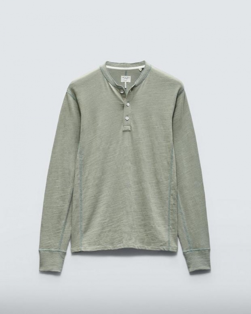 Rag & Bone Klassische Flame Henley Organic Baumwoll T-Shirt Herren Dunkelmintfarben | 453791-YZB