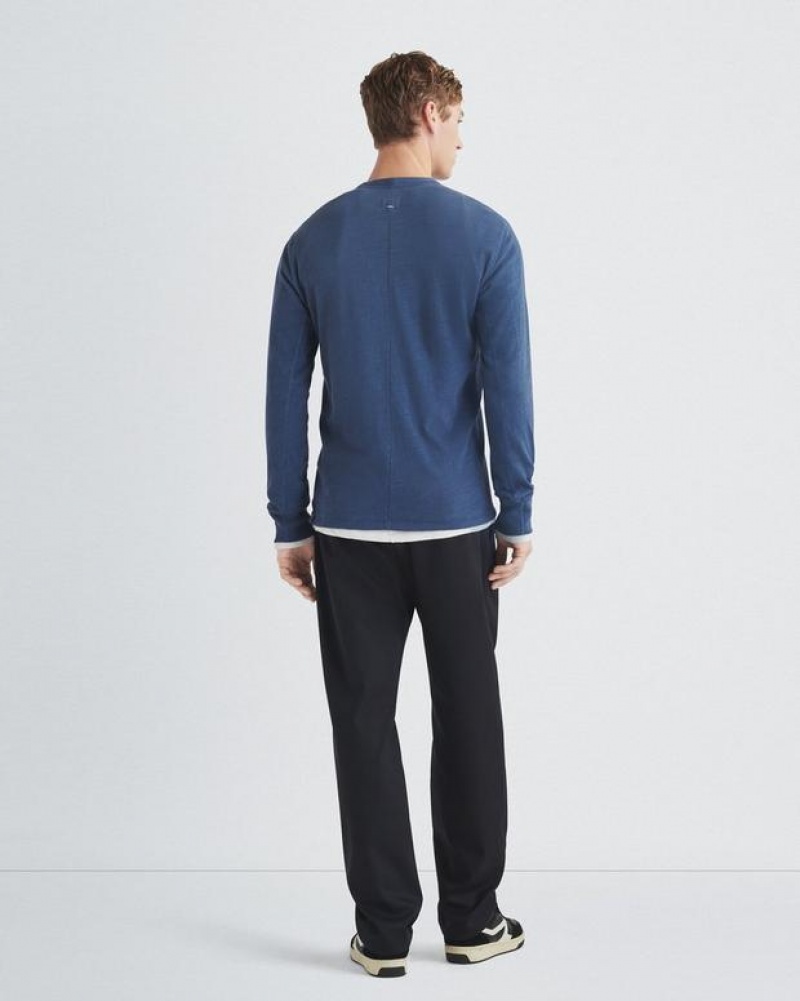 Rag & Bone Klassische Flame Henley Organic Baumwoll T-Shirt Herren Indigo | 451269-GYS