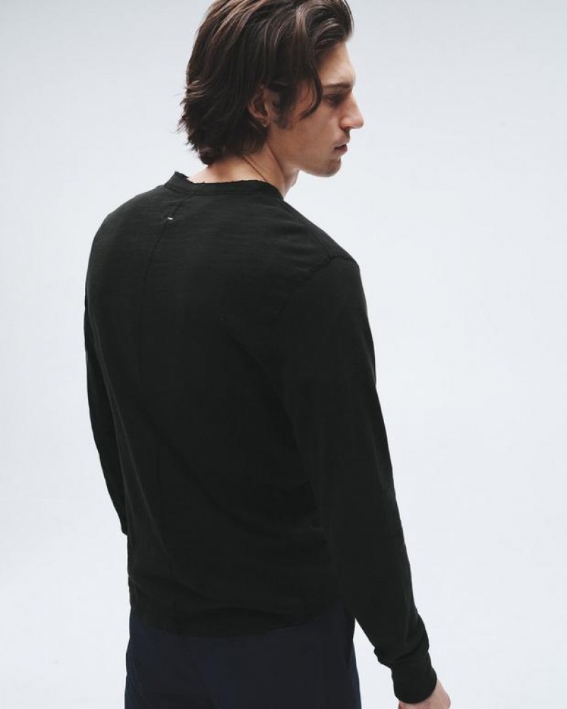 Rag & Bone Klassische Flame Long Sleeve Henley Baumwoll T-Shirt Herren Schwarz | 429703-IRG