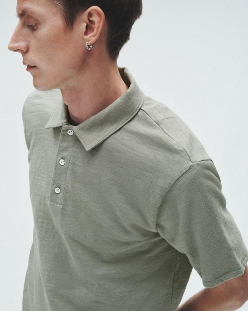 Rag & Bone Klassische Flame Pima Baumwoll Poloshirt Herren Dunkelmintfarben | 032176-LQU