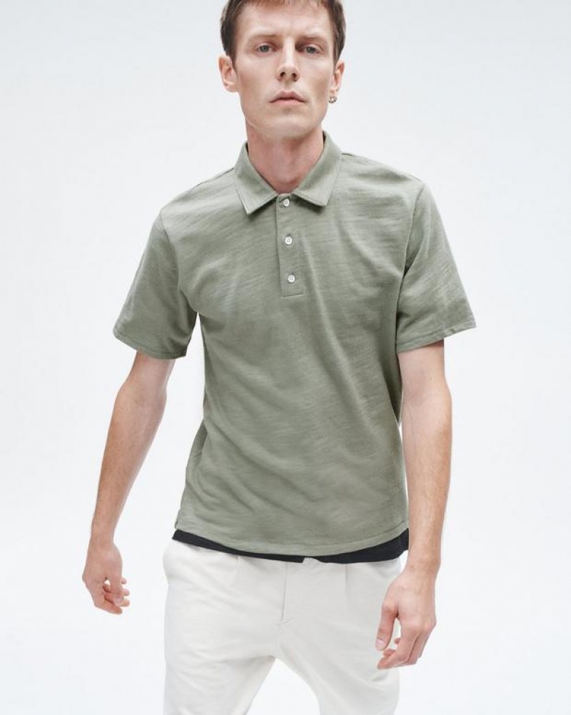 Rag & Bone Klassische Flame Pima Baumwoll Poloshirt Herren Dunkelmintfarben | 032176-LQU