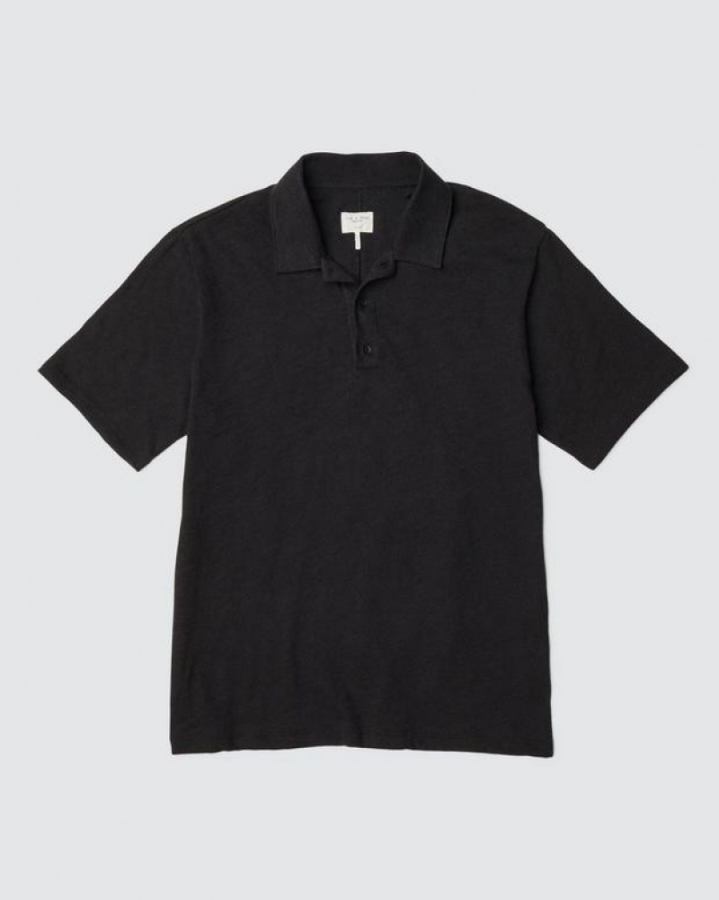 Rag & Bone Klassische Flame Pima Baumwoll Poloshirt Herren Schwarz | 630594-IML