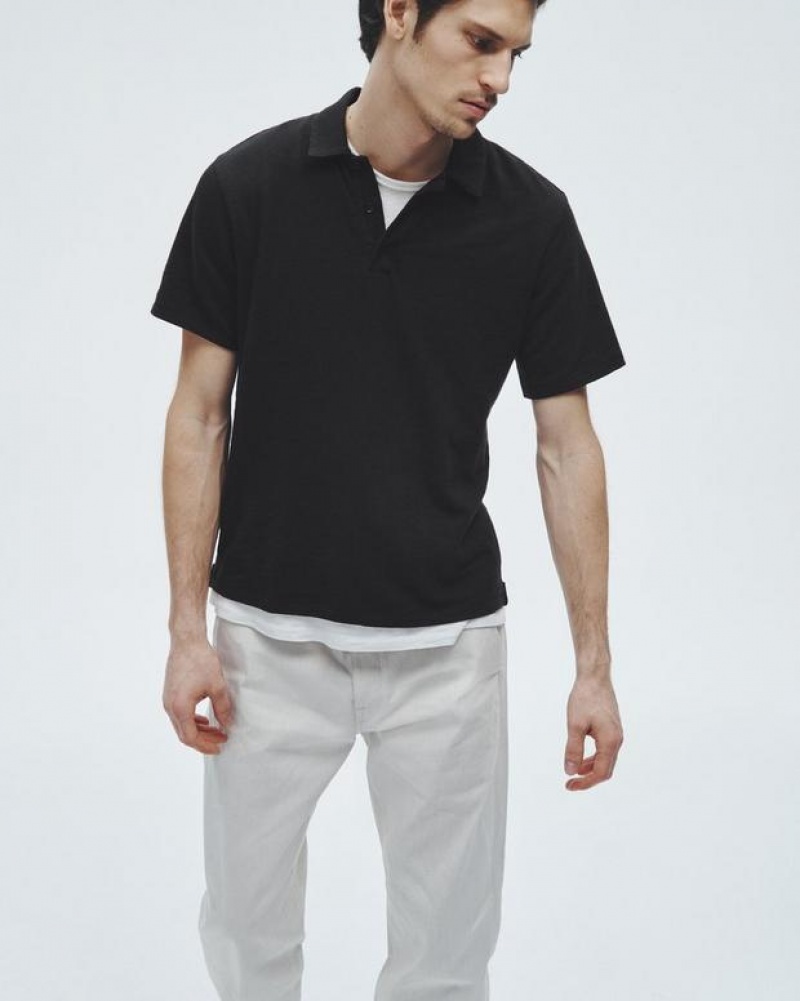 Rag & Bone Klassische Flame Pima Baumwoll Poloshirt Herren Schwarz | 630594-IML