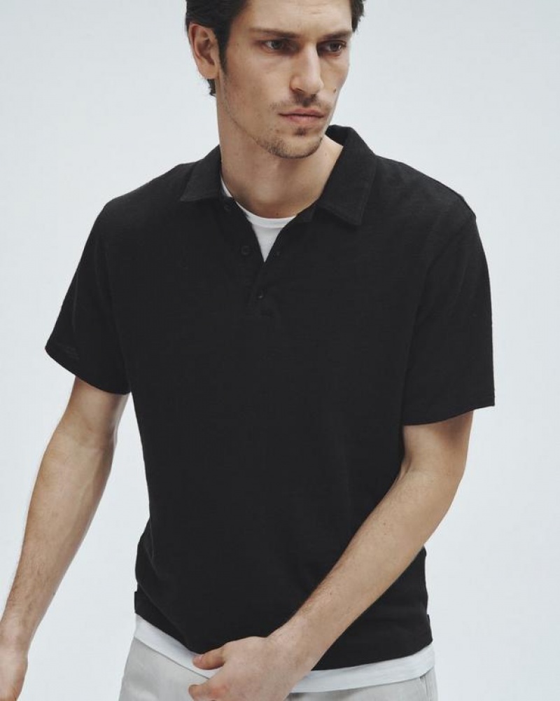 Rag & Bone Klassische Flame Pima Baumwoll Poloshirt Herren Schwarz | 630594-IML