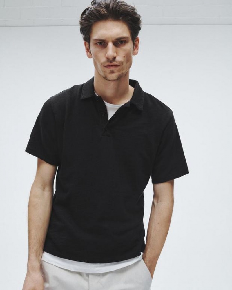 Rag & Bone Klassische Flame Pima Baumwoll Poloshirt Herren Schwarz | 630594-IML