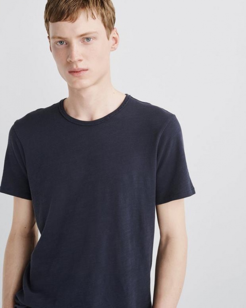 Rag & Bone Klassische Flame Tee Baumwoll T-Shirt Herren Navy | 508492-CQB