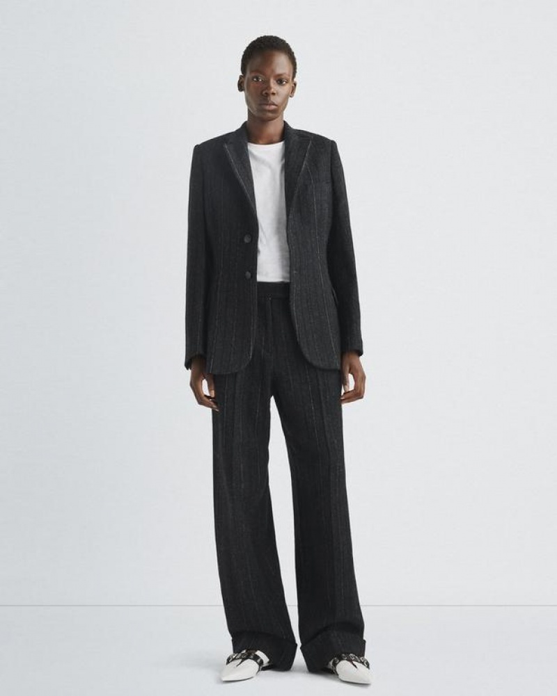 Rag & Bone Laurence Gestreift Wolle Tailored Fit Blazer Damen Grau | 896172-PXJ