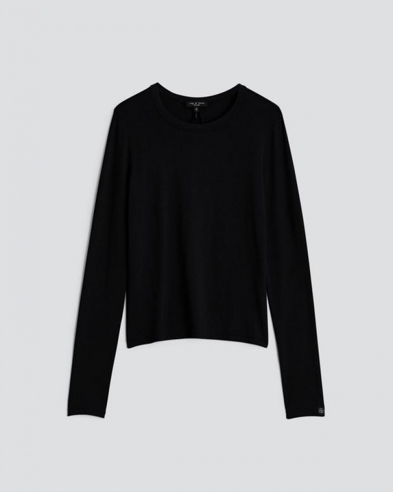 Rag & Bone Luca Long Sleeve Tee Modal T-Shirt Damen Schwarz | 025839-MUK