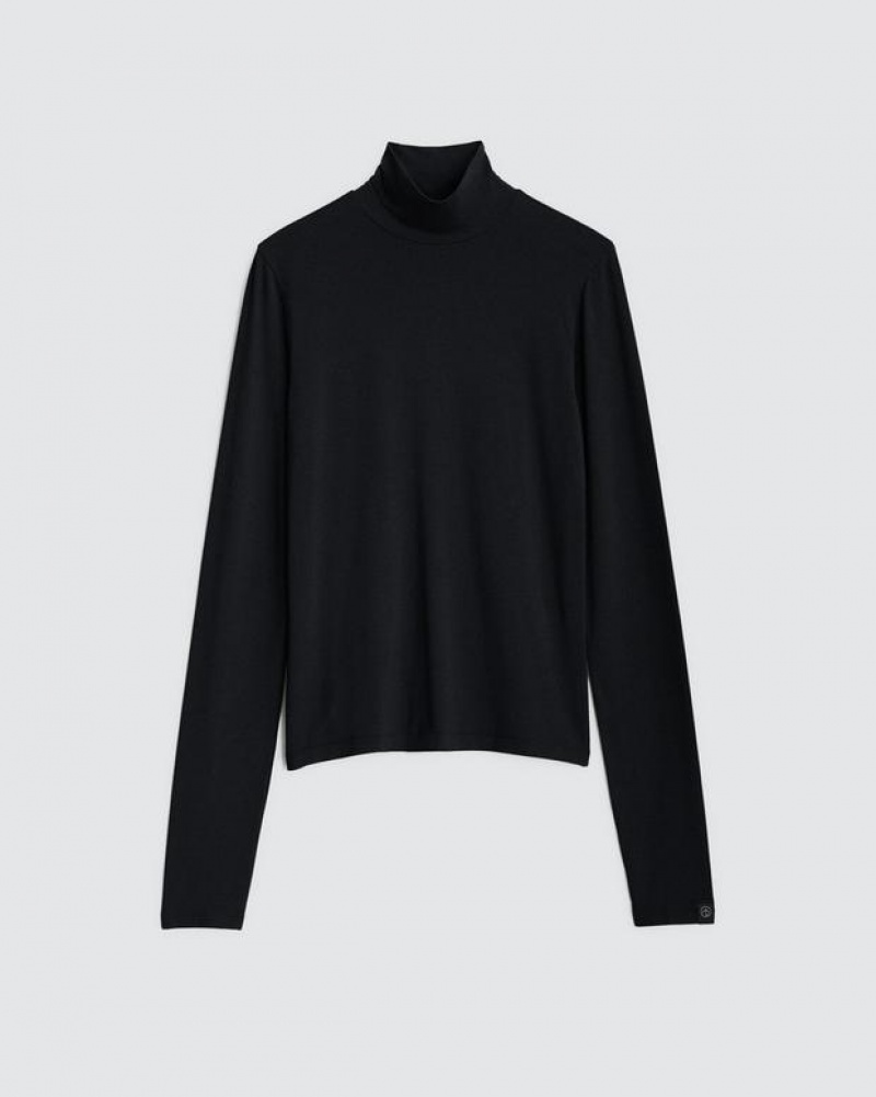 Rag & Bone Luca Turtleneck Modal T-Shirt Damen Schwarz | 341857-MLJ