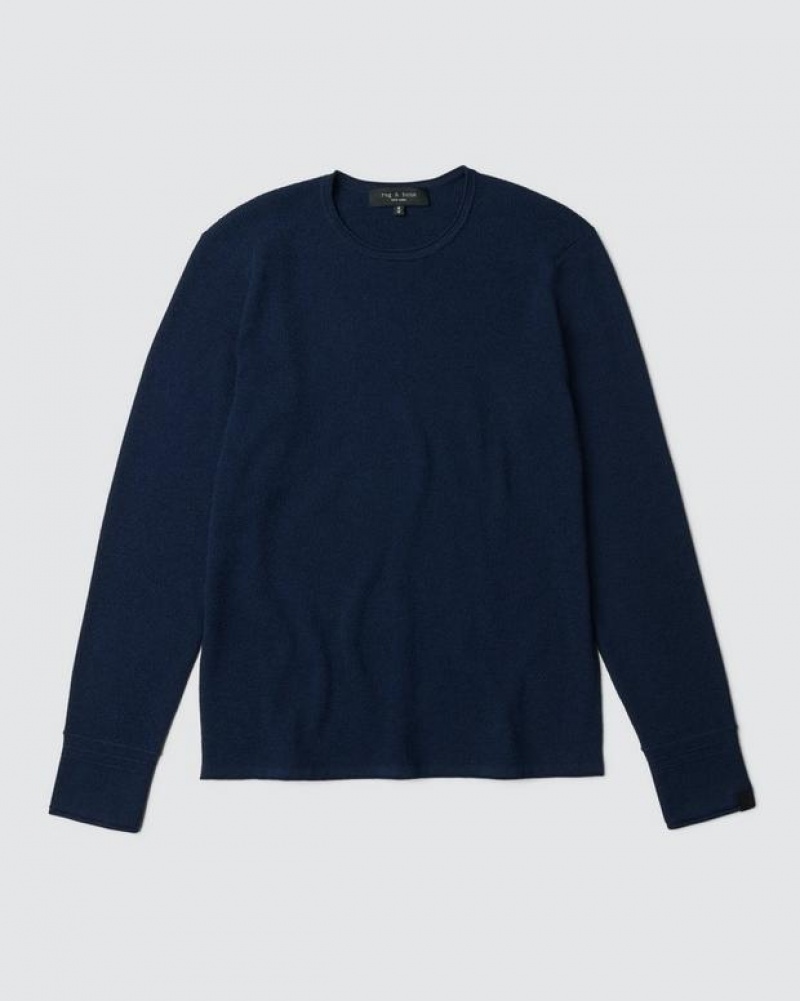 Rag & Bone Martin Merino Crew Klassische Fit Pullover Herren Navy | 691340-WYR