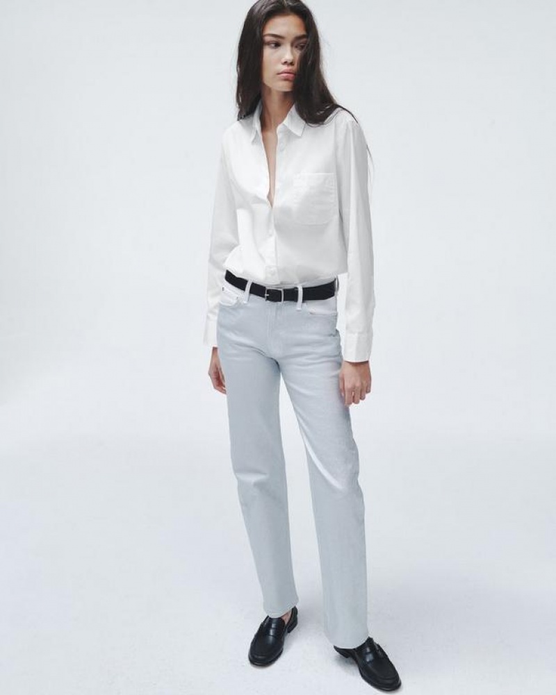 Rag & Bone Maxine Baumwoll Poplin Klassische Fit Button Down Oberteile Damen Weiß | 523671-VXU