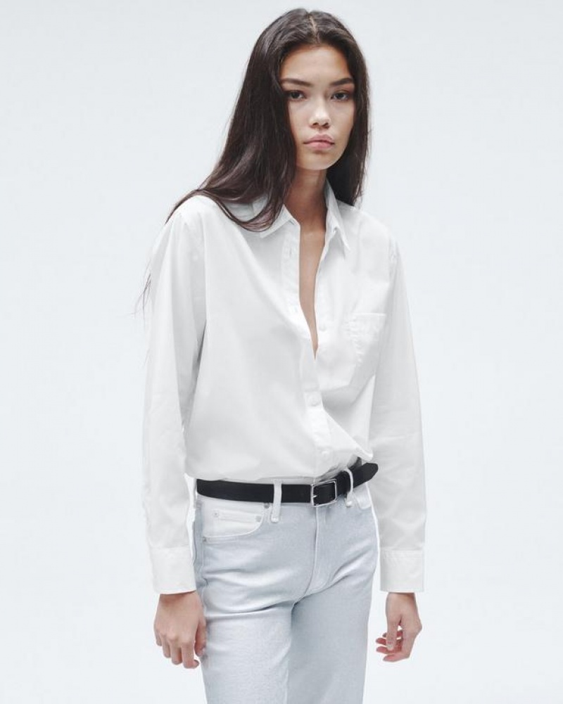 Rag & Bone Maxine Baumwoll Poplin Klassische Fit Button Down Oberteile Damen Weiß | 523671-VXU