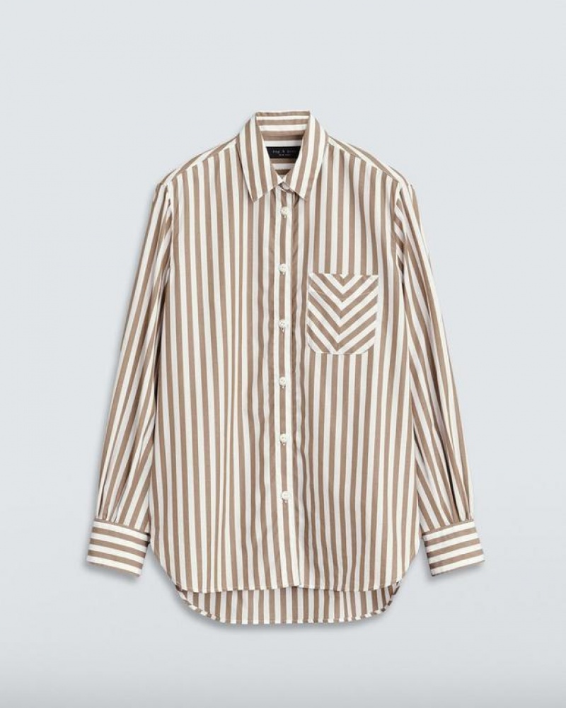 Rag & Bone Maxine Baumwoll Poplin Klassische Fit Button Down Oberteile Damen Braun | 920167-HWL