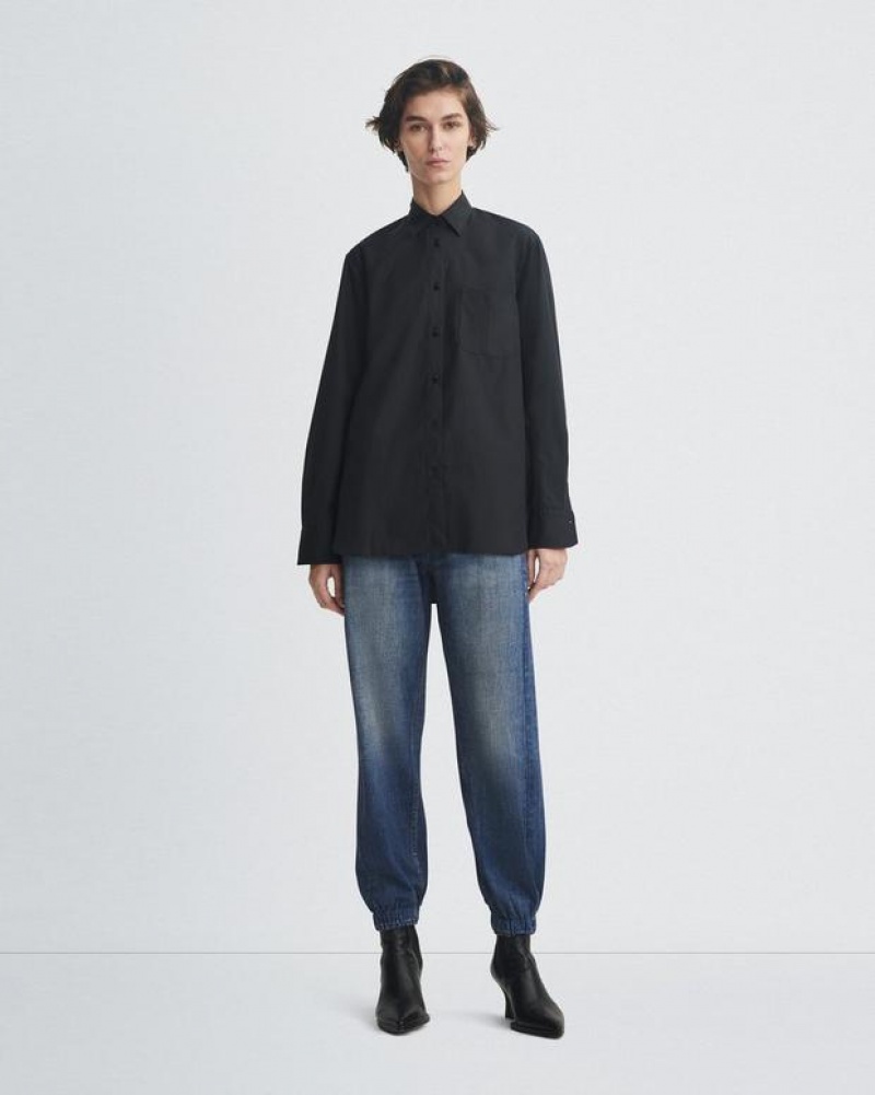 Rag & Bone Maxine Baumwoll Poplin Klassische Fit Button Down Oberteile Damen Schwarz | 489267-XIT