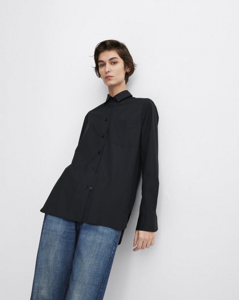 Rag & Bone Maxine Baumwoll Poplin Klassische Fit Button Down Oberteile Damen Schwarz | 489267-XIT