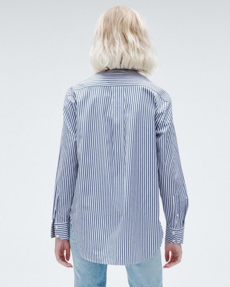 Rag & Bone Maxine Baumwoll Poplin Stripe Relaxed Fit Button Down Oberteile Damen Blau | 728956-FSV