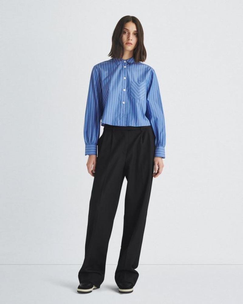 Rag & Bone Maxine Cropped Baumwoll Poplin Klassische Fit Button Down Oberteile Damen Blau | 342168-UTJ