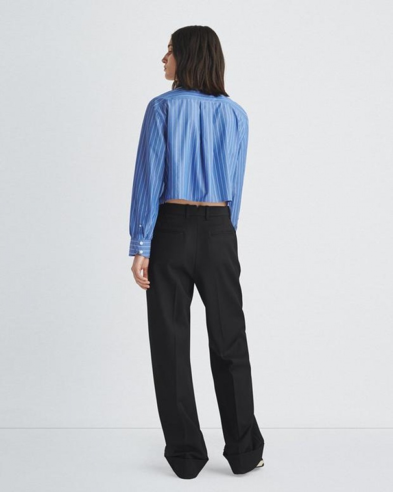 Rag & Bone Maxine Cropped Baumwoll Poplin Klassische Fit Button Down Oberteile Damen Blau | 342168-UTJ