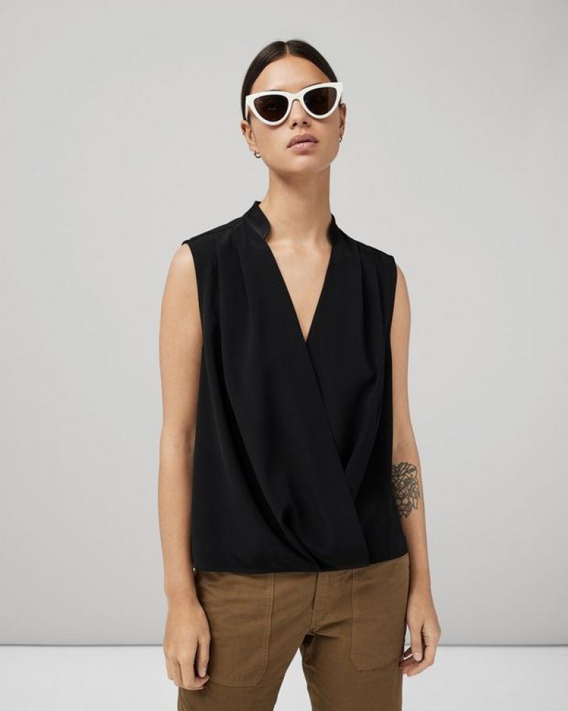 Rag & Bone Meredith Satin Blouse Klassische Fit Oberteile Damen Schwarz | 731605-EKJ